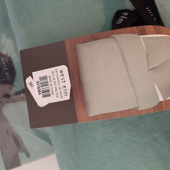 West Elm KING Belgian Flax Linen Duvet Cover & 2 KING shams Peacock - Picture 3 of 12